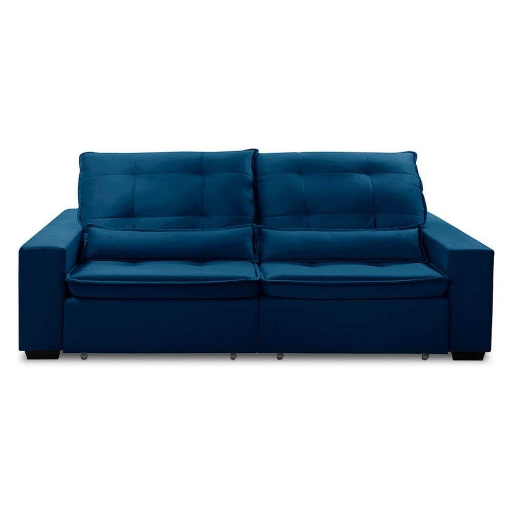 Sofa Retratil Reclinavel 2 Lugares 2,30m Atlantis Veludo Azul Marinho Lansofbr - 4