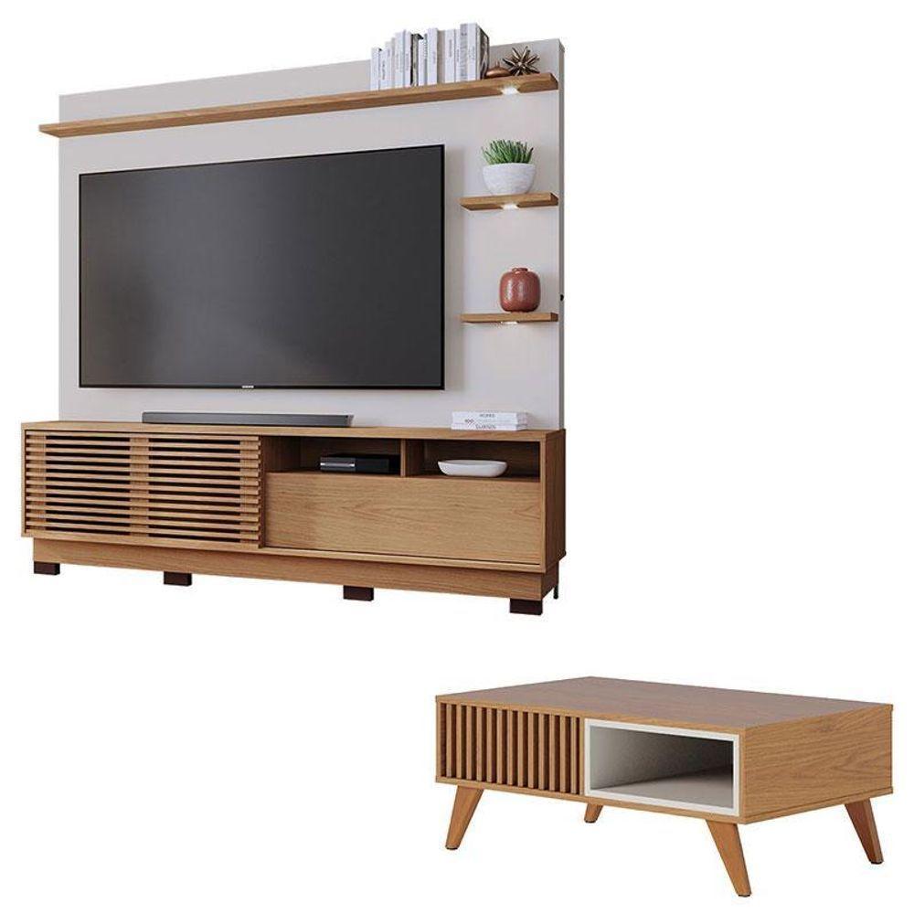 Estante Home Theater Campeche Com Pés Freijó Off White Matte E Mesa De Centro Jeri Freijó Off White - Colibri - 1