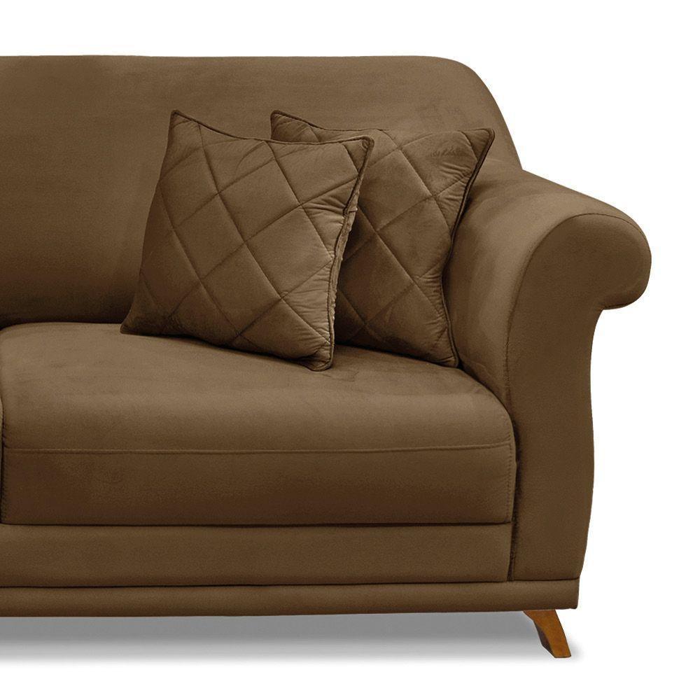 Sofá 2 Lugares Pé De Madeira Julieta 160 Cm Suede S04 - D'rossi Cor Caramelo - 6
