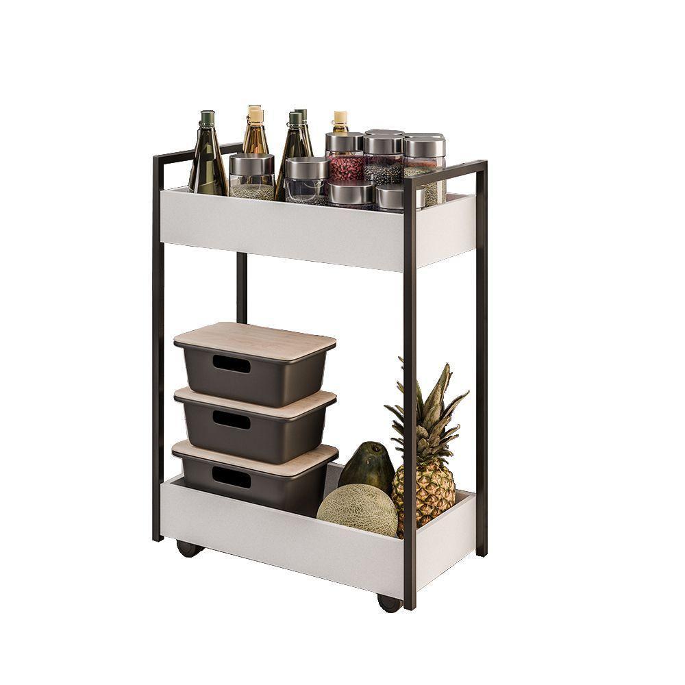 Carrinho Gourmet Auxiliar Para Cozinha 2 Prateleiras Noah Preto M13 - D'rossi Cor Branco - 2