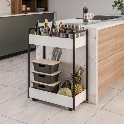 Carrinho Gourmet Auxiliar Para Cozinha 2 Prateleiras Noah Preto M13 - D'rossi Cor Branco