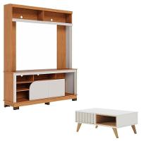 Estante Home Theater Belaya Freijó Off White Matte E Mesa De Centro Jeri Off White Freijó - Colibri - 1