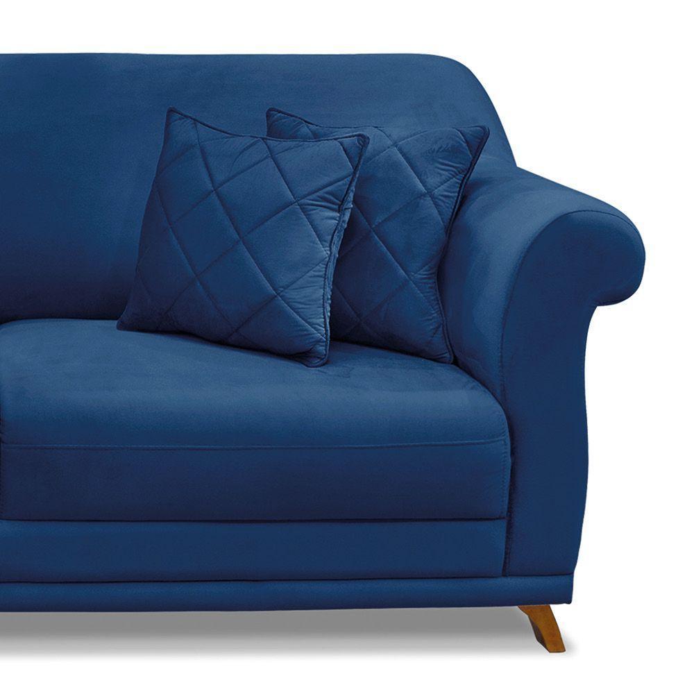 Sofá 2 Lugares Pé De Madeira Julieta 160 Cm Suede S04 - D'rossi Cor Azul Marinho - 7