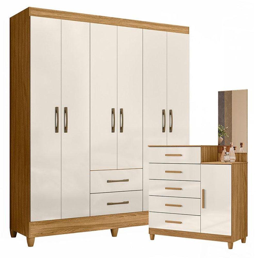 Guarda Roupa Casal Panamá E Cômoda Lisboa Freijó Off White- Moval - 1