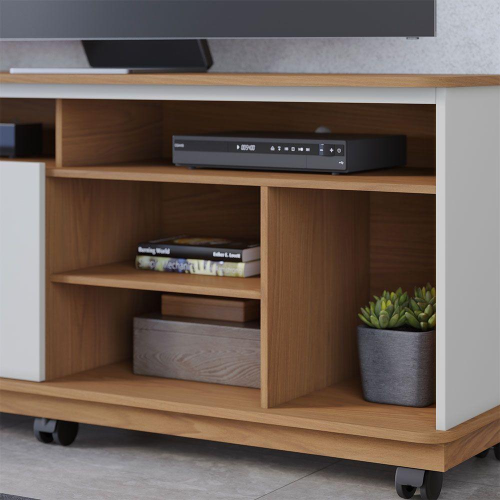 Bancada Tv De 65'' 2 Portas Ewa E Rodízio 150cm C04 - D'rossi Cor Freijó E Off White - 6