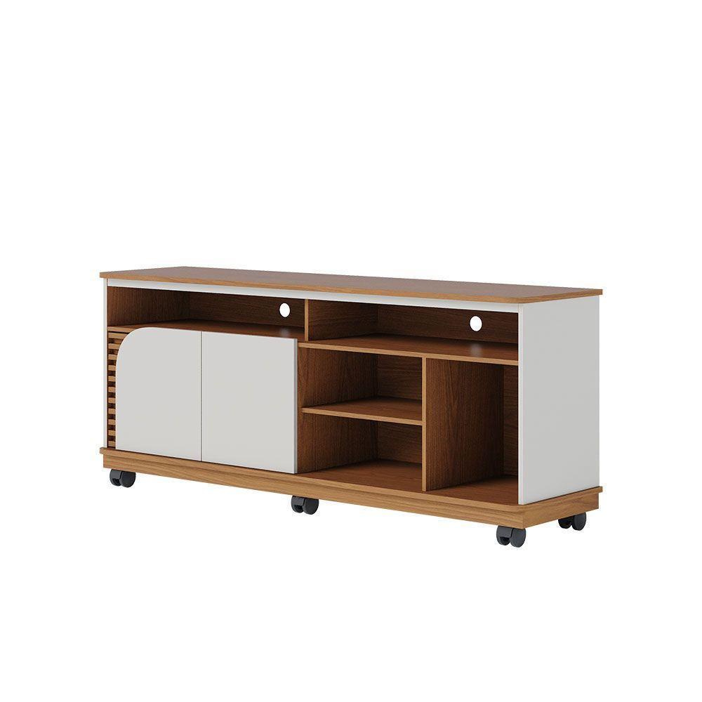 Bancada Tv De 65'' 2 Portas Ewa E Rodízio 150cm C04 - D'rossi Cor Freijó E Off White - 9