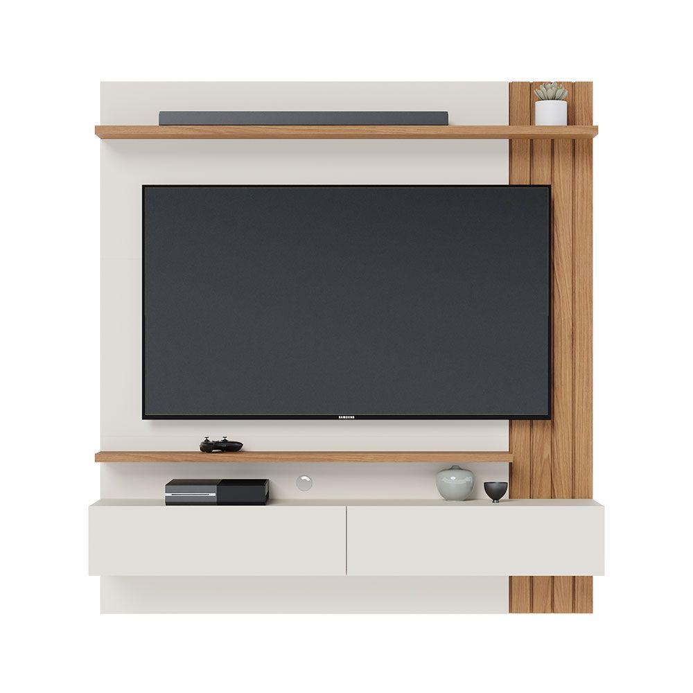 Painel Tv 65 Pol 150cm Bancada Suspensa Ripado Luca C04 - D'rossi Cor Off White Matte E Freijó - 5