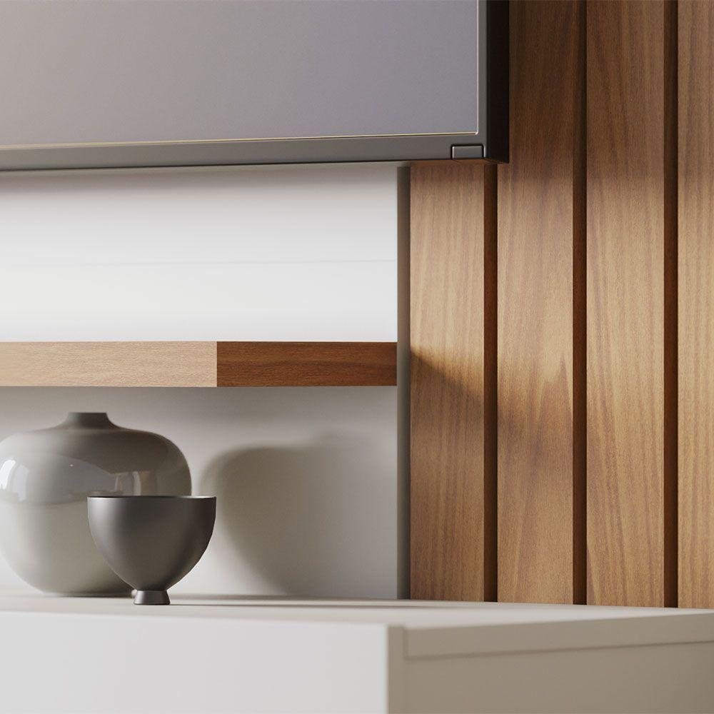 Painel Tv 65 Pol 150cm Bancada Suspensa Ripado Luca C04 - D'rossi Cor Off White Matte E Freijó - 7