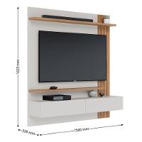 Painel Tv 65 Pol 150cm Bancada Suspensa Ripado Luca C04 - D'rossi Cor Off White Matte E Freijó
