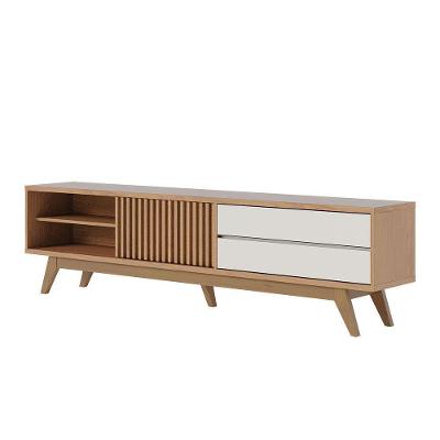 Rack Para Sala Bancada De Tv 75 Pol 200cm Licia C04 - D'rossi Cor Freijó E Off White Matte