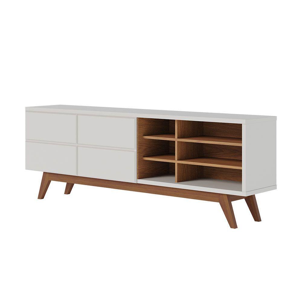 Rack Para Sala Bancada De Tv 70 Pol 180cm Cinthia C04 - D'rossi Cor Off White Matte E Freijó - 1