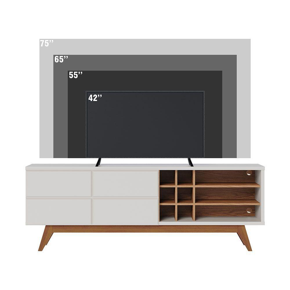 Rack Para Sala Bancada De Tv 70 Pol 180cm Cinthia C04 - D'rossi Cor Off White Matte E Freijó - 3