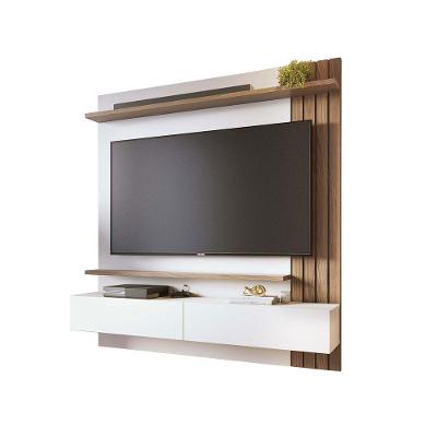 Painel Tv 65 Pol 150cm Bancada Suspensa Ripado Luca C04 - D'rossi Cor Amendoa E Off White Matte
