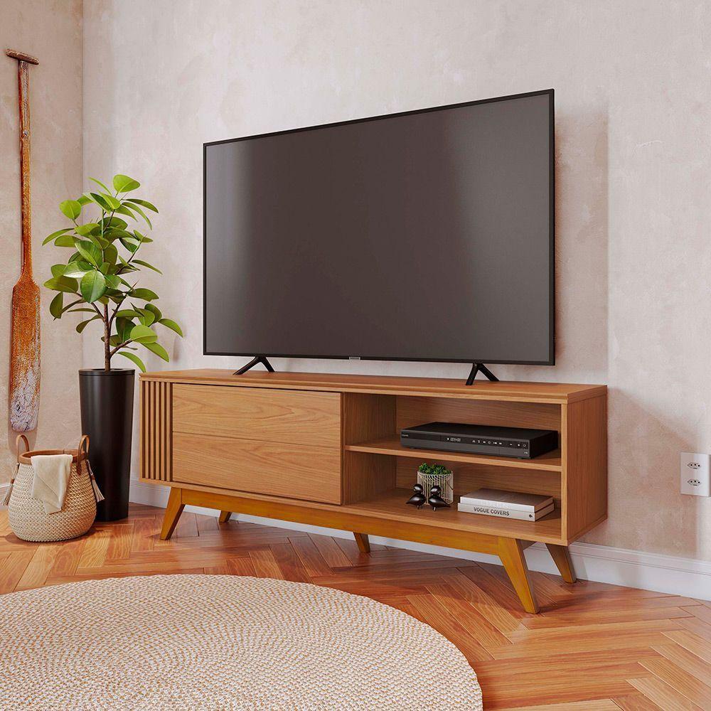 Rack Para Sala Bancada De Tv 60'' 1 Porta Ripado Tarsila C04 - D'rossi Cor Freijó - 2