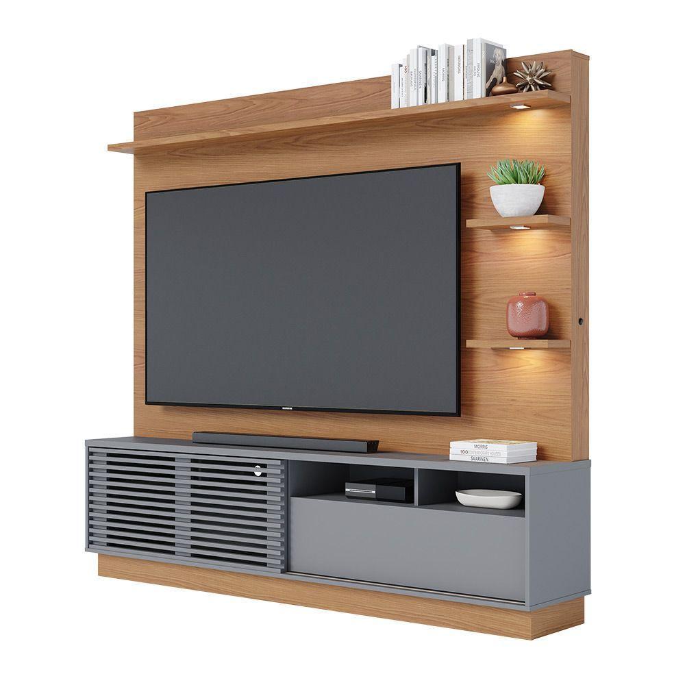 Estante De Tv 70 Polegadas 200cm Com Led Lidia C04 - D'rossi Cor Freijó E Cinza Fosco - 1