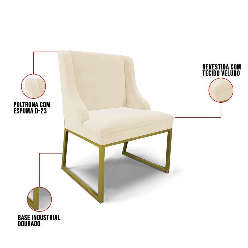 Cadeira Sala De Jantar Industrial Dourado Kit 2 Liz Veludo D03 - D'rossi Rose - 3