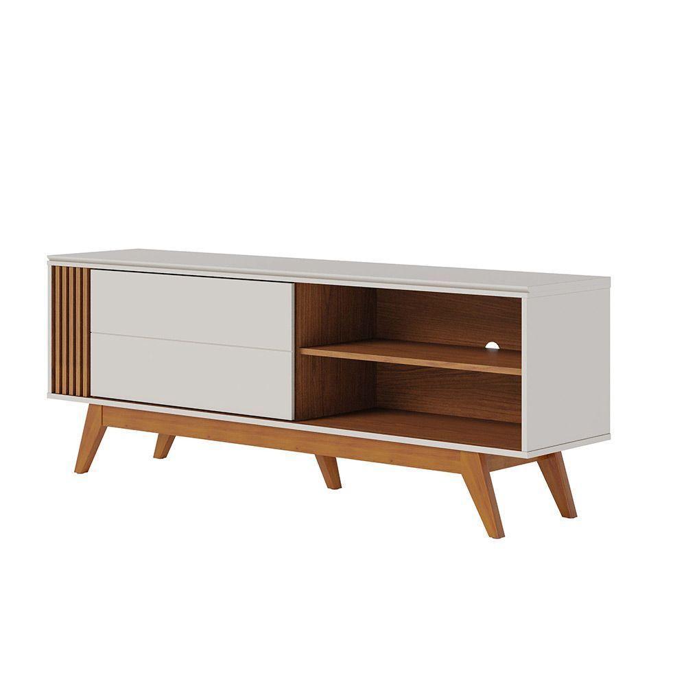 Rack Para Sala Bancada De Tv 60'' 1 Porta Ripado Tarsila C04 - D'rossi Cor Off Matte E Freijó - 1