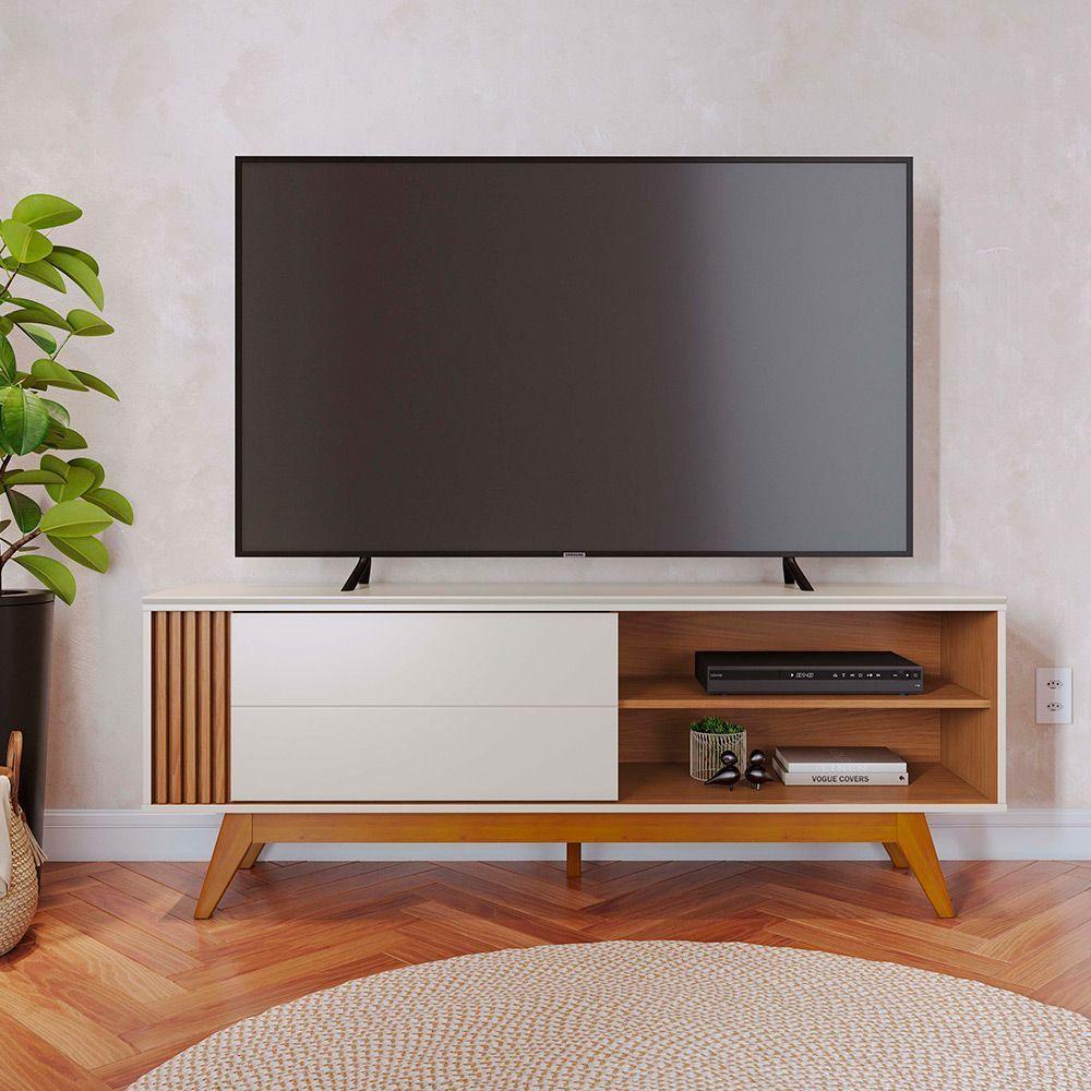 Rack Para Sala Bancada De Tv 60'' 1 Porta Ripado Tarsila C04 - D'rossi Cor Off Matte E Freijó - 3