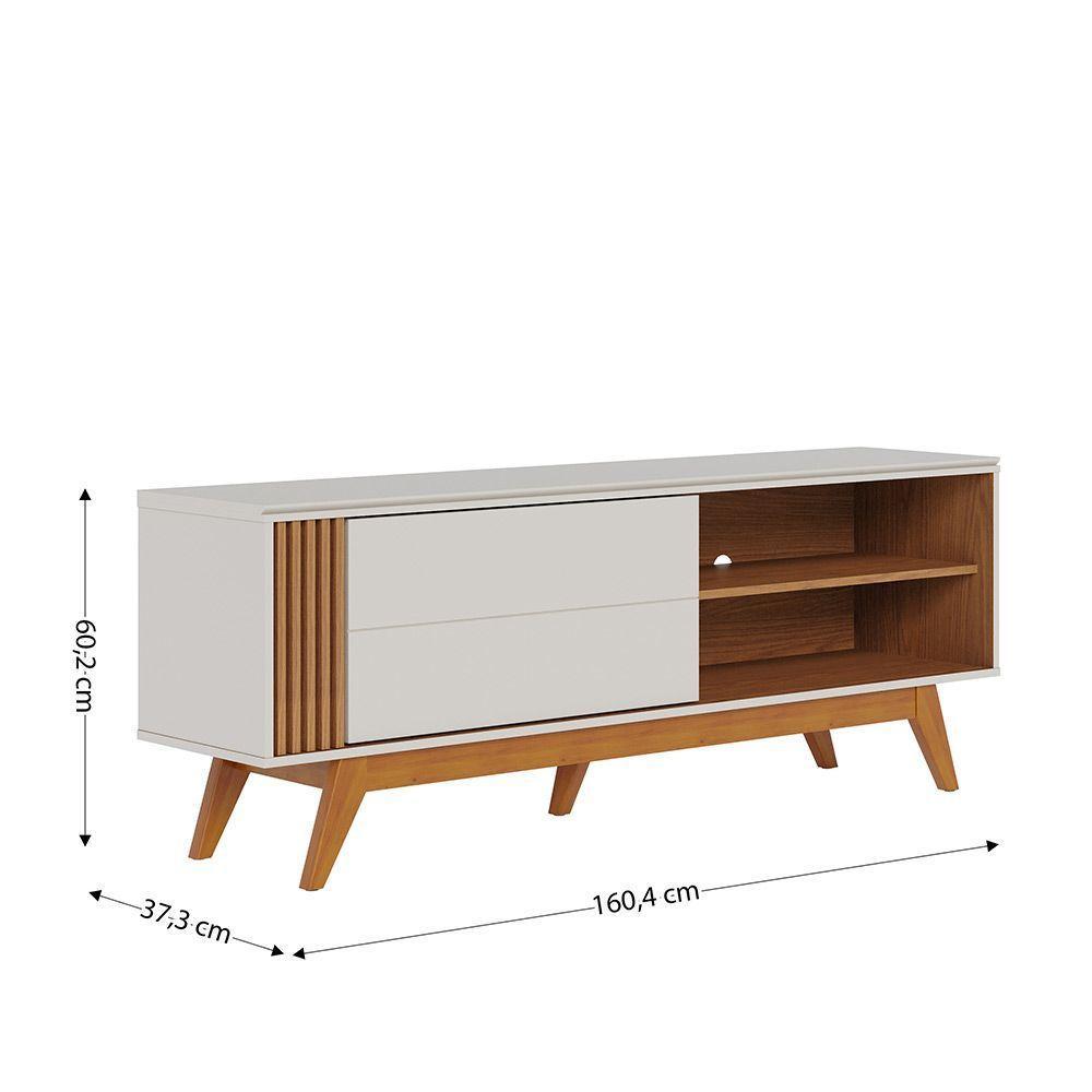 Rack Para Sala Bancada De Tv 60'' 1 Porta Ripado Tarsila C04 - D'rossi Cor Off Matte E Freijó - 5