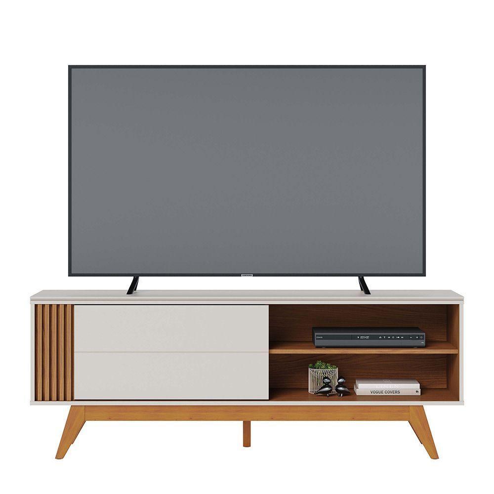 Rack Para Sala Bancada De Tv 60'' 1 Porta Ripado Tarsila C04 - D'rossi Cor Off Matte E Freijó - 9