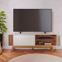 Rack Para Sala Bancada De Tv 60'' 1 Porta Ripado Tarsila C04 - D'rossi Cor Off Matte E Freijó - 3