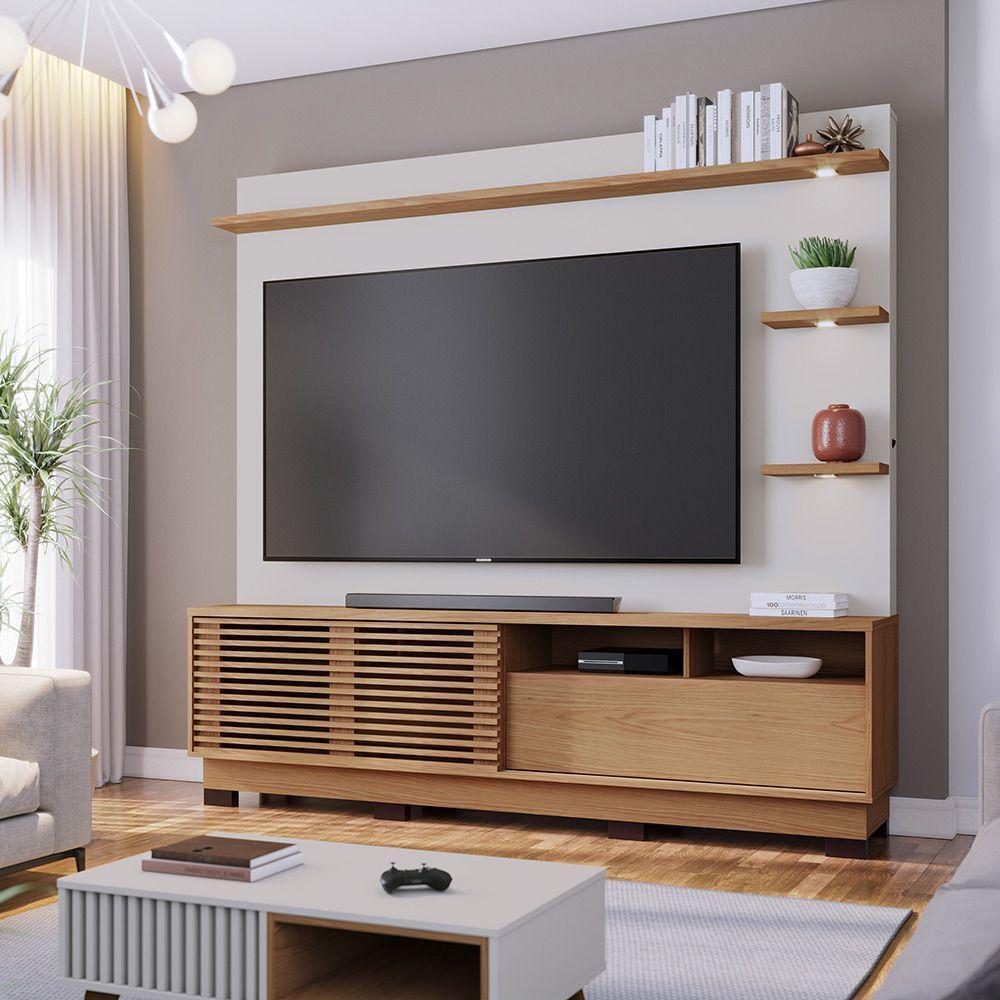 Estante De Tv 70 Polegadas 200cm Com Led Lidia C04 - D'rossi Cor Freijó E Off White Matte - 2