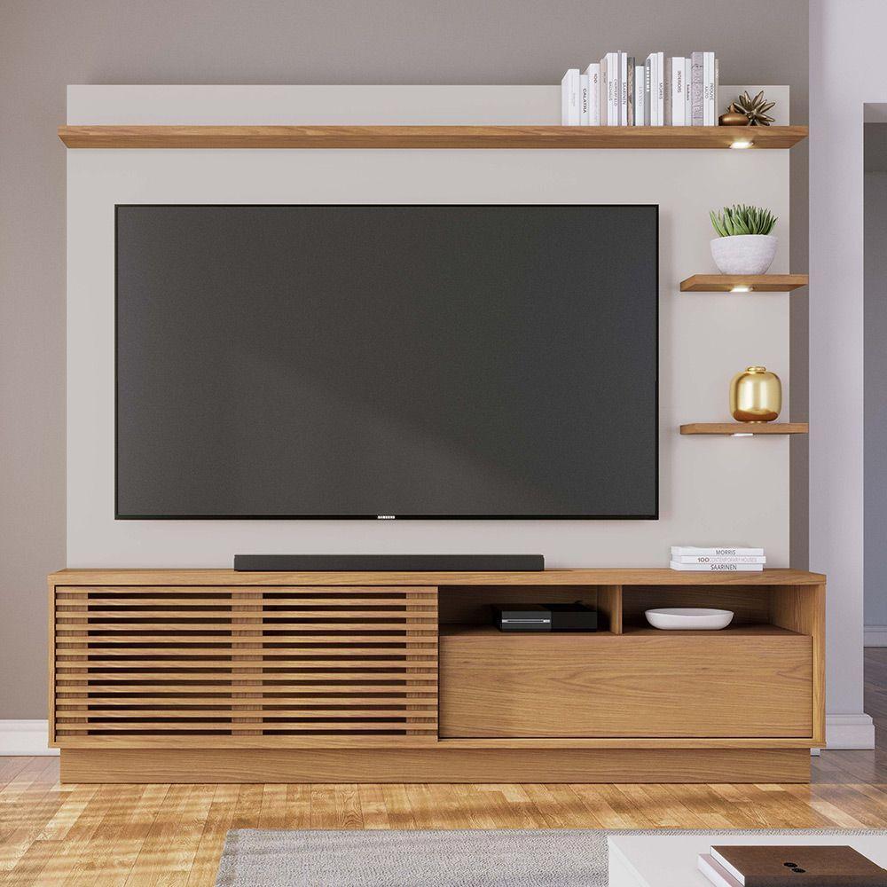 Estante De Tv 70 Polegadas 200cm Com Led Lidia C04 - D'rossi Cor Freijó E Off White Matte - 3