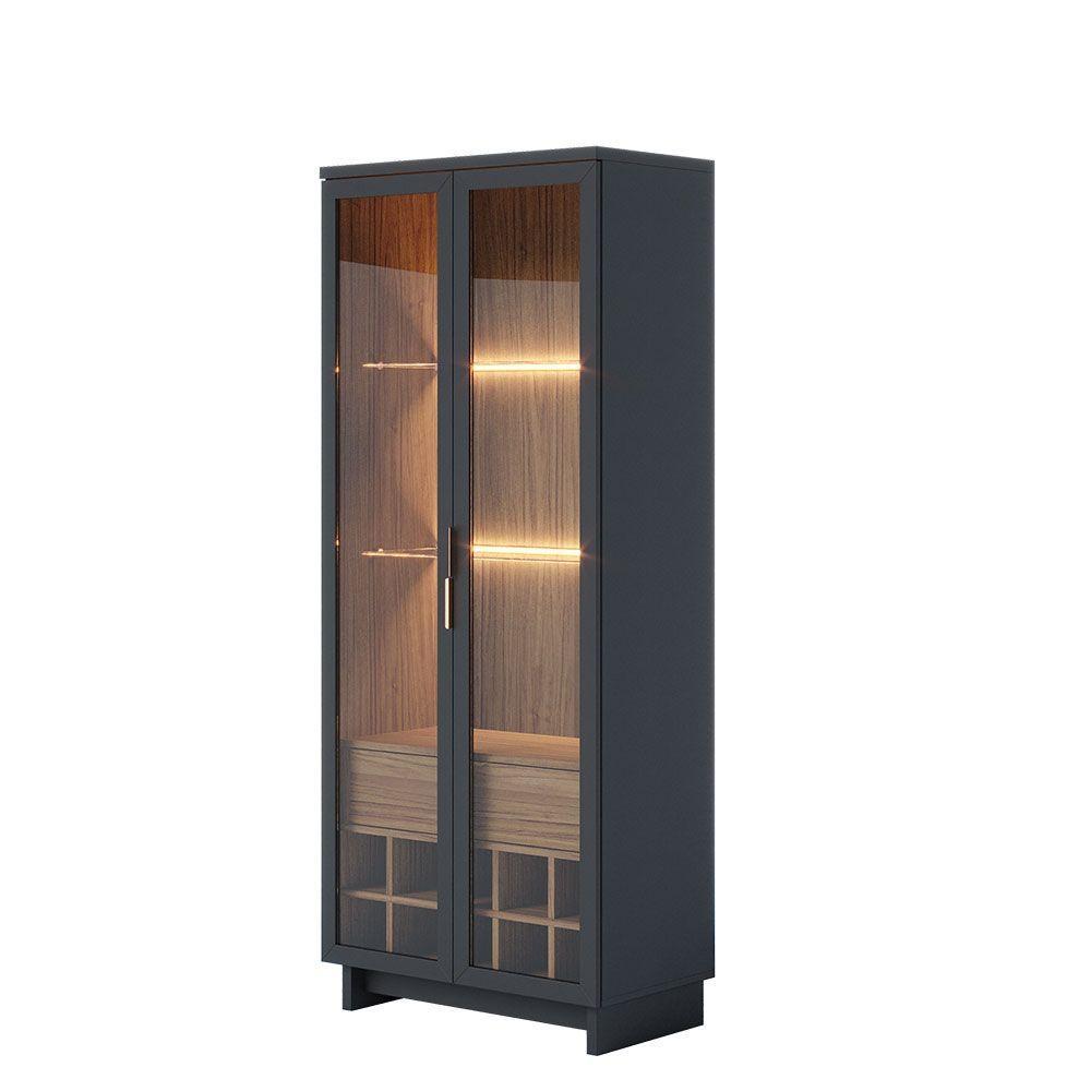 Cristaleira Adega 2 Portas 1 Gaveta Eduarda C04 - D'rossi Cor Preto Fosco E Noce Milano - 1