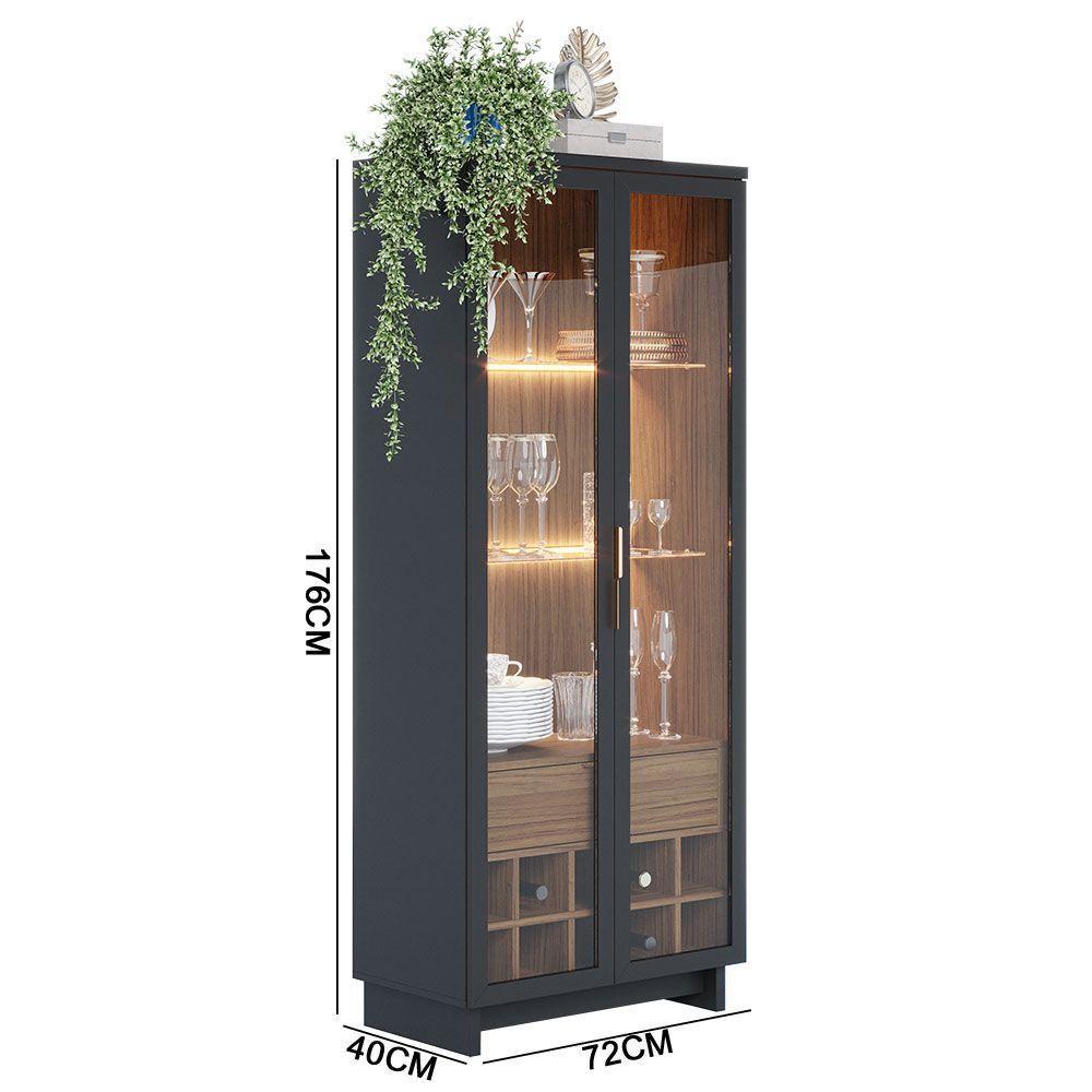 Cristaleira Adega 2 Portas 1 Gaveta Eduarda C04 - D'rossi Cor Preto Fosco E Noce Milano - 3