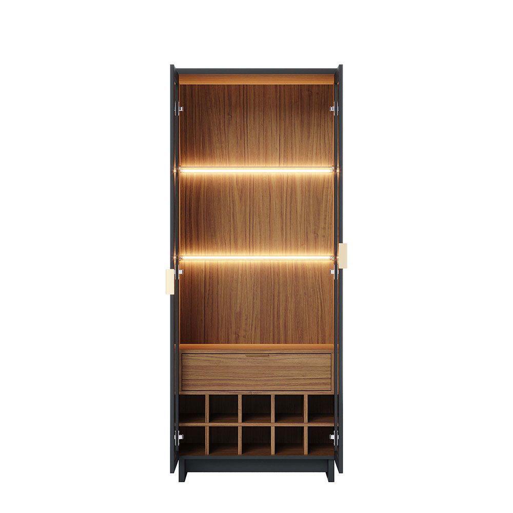 Cristaleira Adega 2 Portas 1 Gaveta Eduarda C04 - D'rossi Cor Preto Fosco E Noce Milano - 5