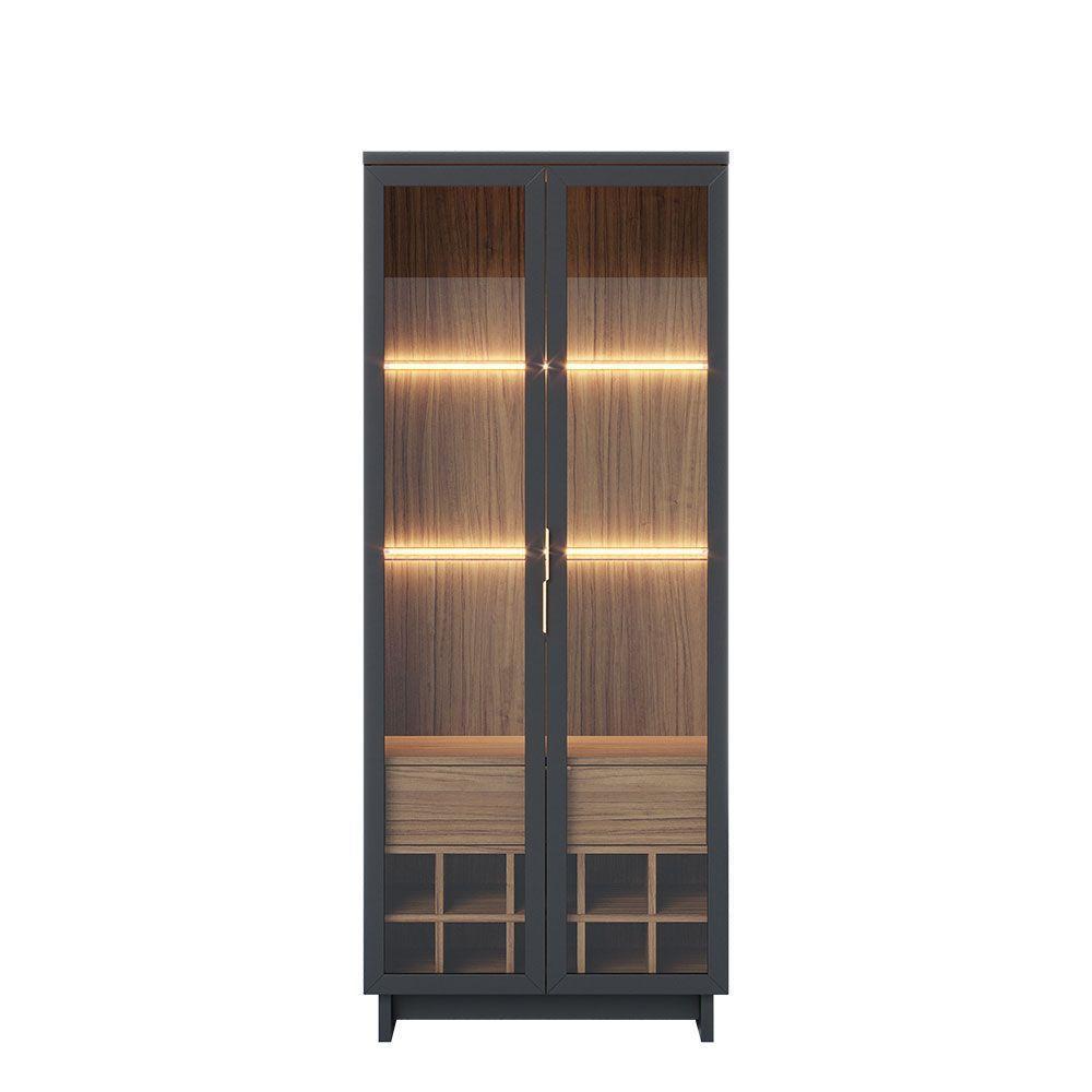 Cristaleira Adega 2 Portas 1 Gaveta Eduarda C04 - D'rossi Cor Preto Fosco E Noce Milano - 10