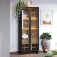 Cristaleira Adega 2 Portas 1 Gaveta Eduarda C04 - D'rossi Cor Preto Fosco E Noce Milano - 2