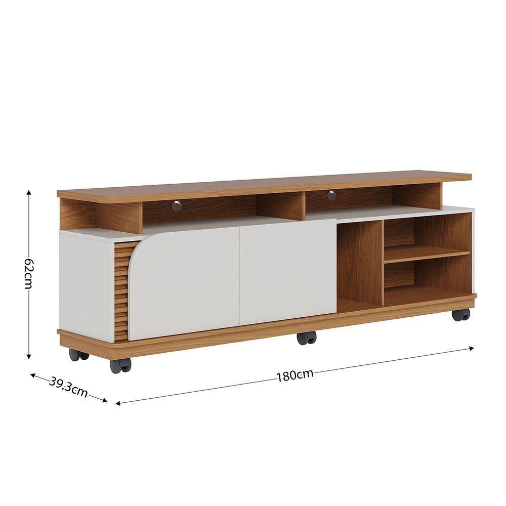 Bancada Tv De 75'' 2 Portas Com Rodízio Ewa 180cm C04 - D'rossi Cor Freijó E Off White - 2