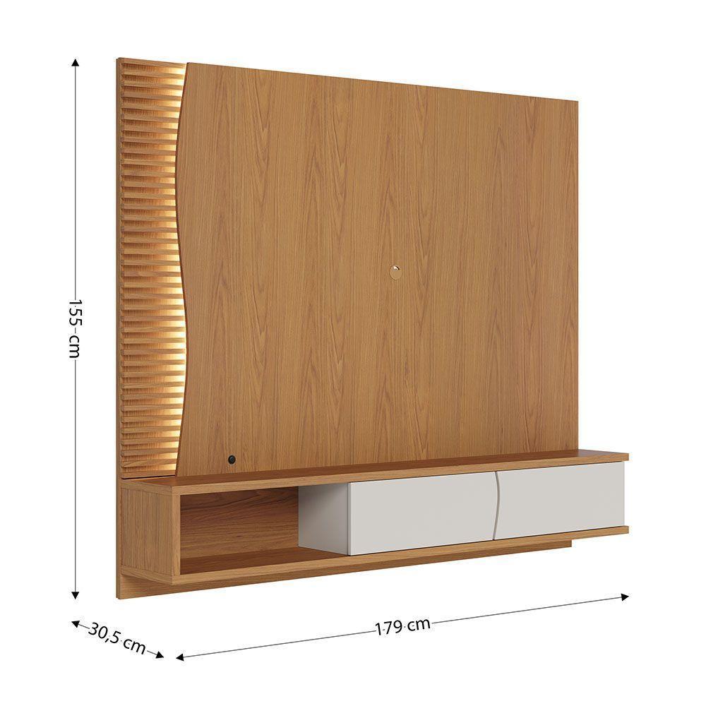 Painel Tv 65 Pol 180cm Bancada Suspensa Ripado Manacá C04 - D'rossi Cor Off White Matte E Freijó - 4