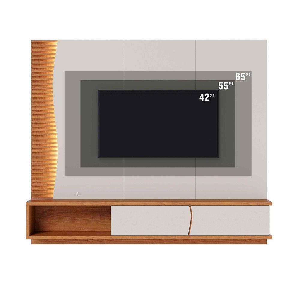 Painel Tv 65 Pol 180cm Bancada Suspensa Ripado Manacá C04 - D'rossi Cor Off White Matte E Freijó - 5