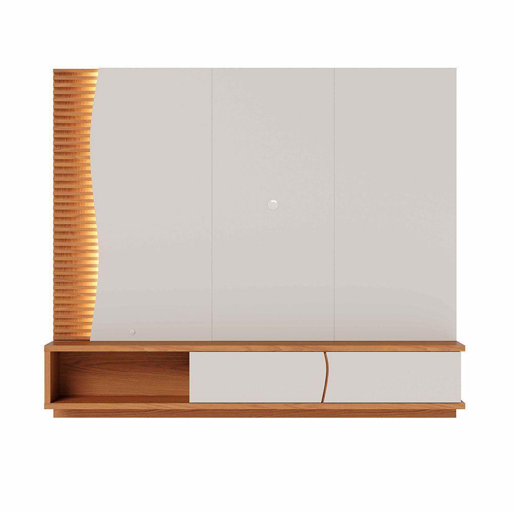 Painel Tv 65 Pol 180cm Bancada Suspensa Ripado Manacá C04 - D'rossi Cor Off White Matte E Freijó - 8