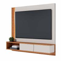 Painel Tv 65 Pol 180cm Bancada Suspensa Ripado Manacá C04 - D'rossi Cor Off White Matte E Freijó - 1