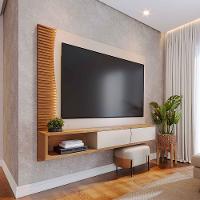 Painel Tv 65 Pol 180cm Bancada Suspensa Ripado Manacá C04 - D'rossi Cor Off White Matte E Freijó - 2