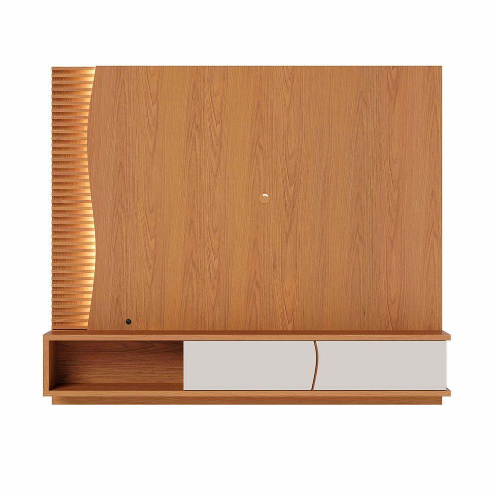 Painel Tv 65 Pol 180cm Bancada Suspensa Ripado Manacá C04 - D'rossi Cor Freijó E Off White Matte - 8