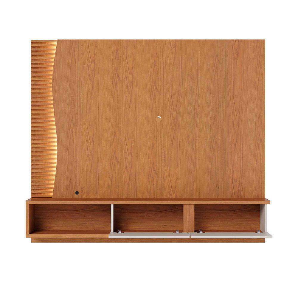 Painel Tv 65 Pol 180cm Bancada Suspensa Ripado Manacá C04 - D'rossi Cor Freijó E Off White Matte - 9