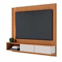 Painel Tv 65 Pol 180cm Bancada Suspensa Ripado Manacá C04 - D'rossi Cor Freijó E Off White Matte - 1