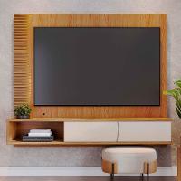 Painel Tv 65 Pol 180cm Bancada Suspensa Ripado Manacá C04 - D'rossi Cor Freijó E Off White Matte - 2