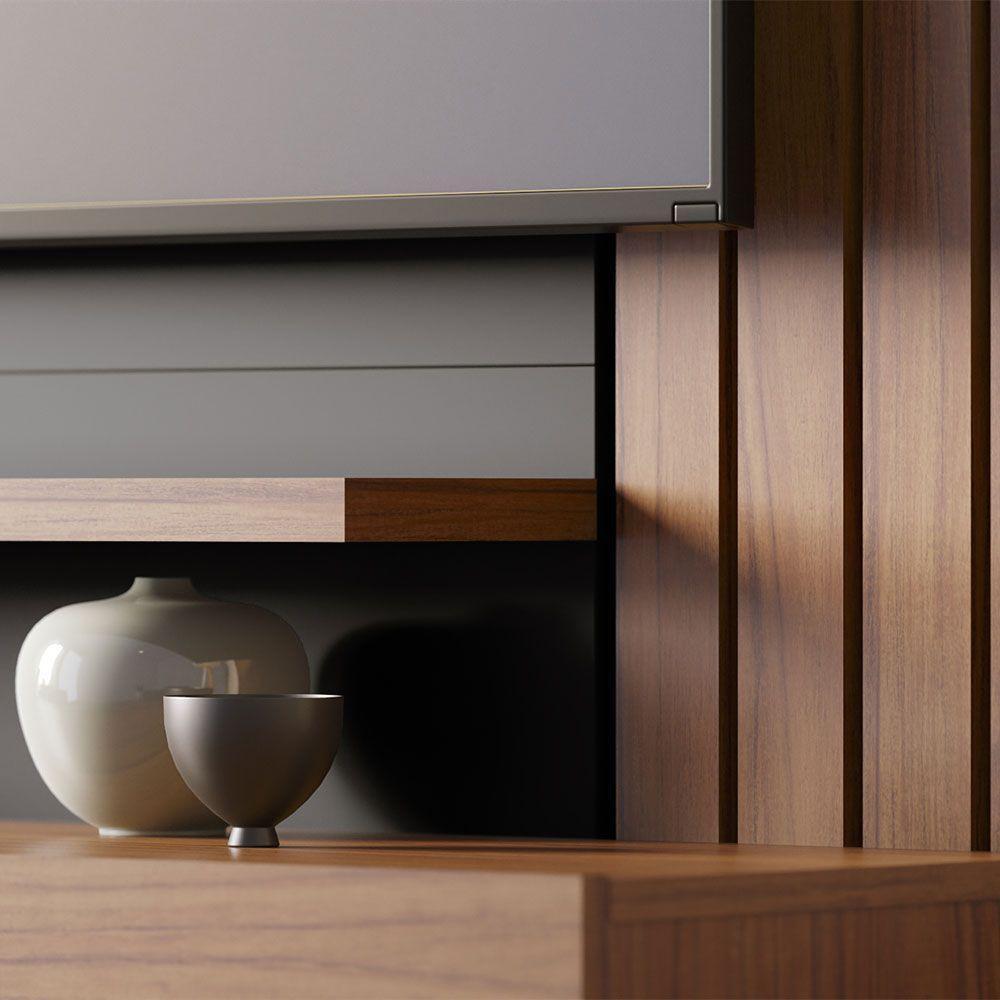 Painel Tv 65 Pol 150cm Bancada Suspensa Ripado Luca C04 - D'rossi Cor Noce Milano/preto Fosco - 7