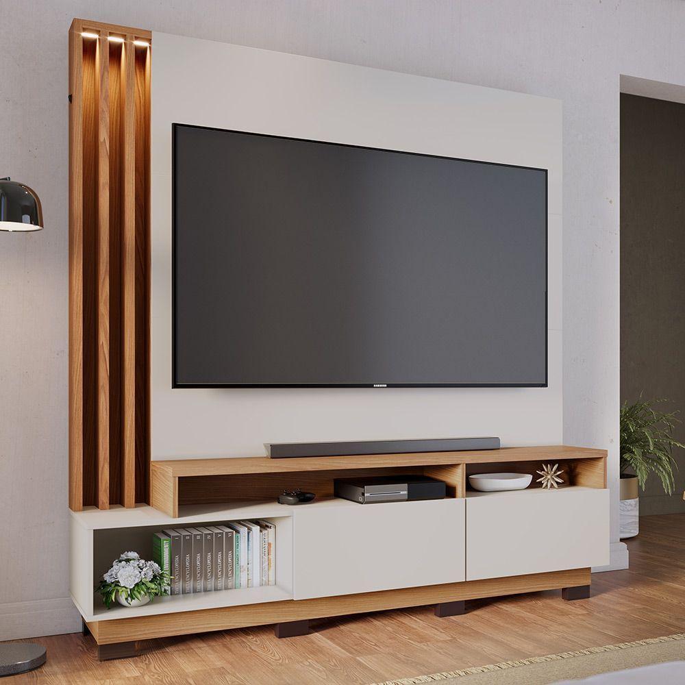 Estante De Tv 65 Polegadas 180cm Com Led Radaelli C04 - D'rossi Cor Freijó E Off White Matte - 2