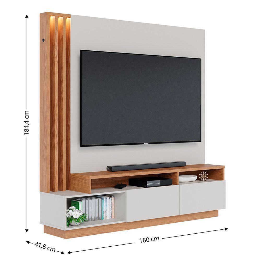 Estante De Tv 65 Polegadas 180cm Com Led Radaelli C04 - D'rossi Cor Freijó E Off White Matte - 3