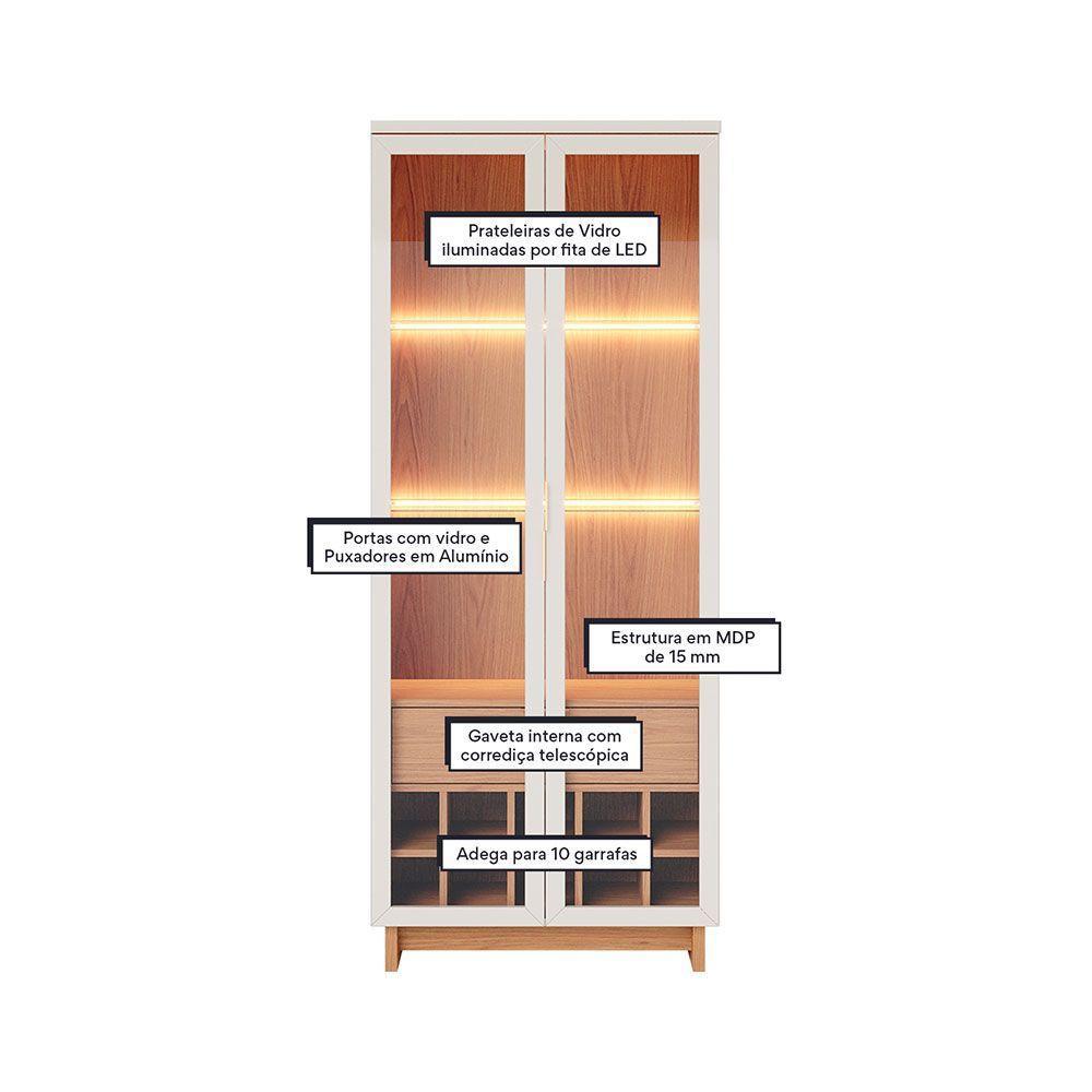 Cristaleira Adega 2 Portas 1 Gaveta Eduarda C04 - D'rossi Cor Off White E Freijó - 8