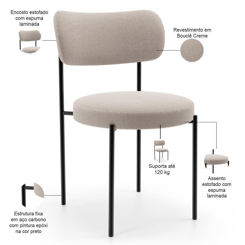 Mesa Valência Com 06 Cadeiras Para Sala De Jantar Louise L02 Bouclê Creme - Lyam Decor - 5