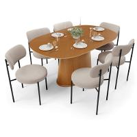 Mesa Valência Com 06 Cadeiras Para Sala De Jantar Louise L02 Bouclê Creme - Lyam Decor - 1