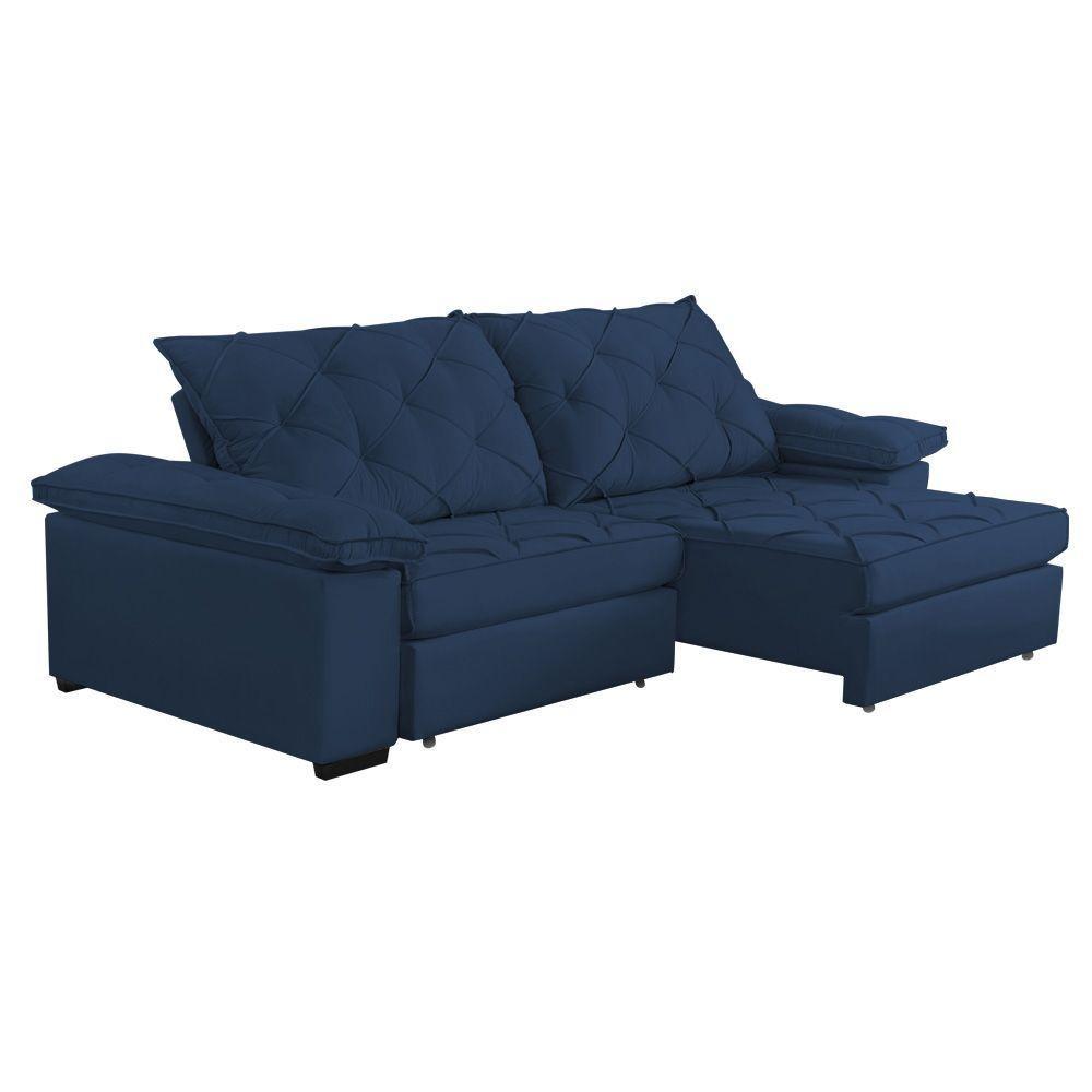 Sofá Retrátil E Reclinável 2,70m Clara | Conforto Premium E Design Elegante | Lansof Brasil Cores Azul Marinho - 2