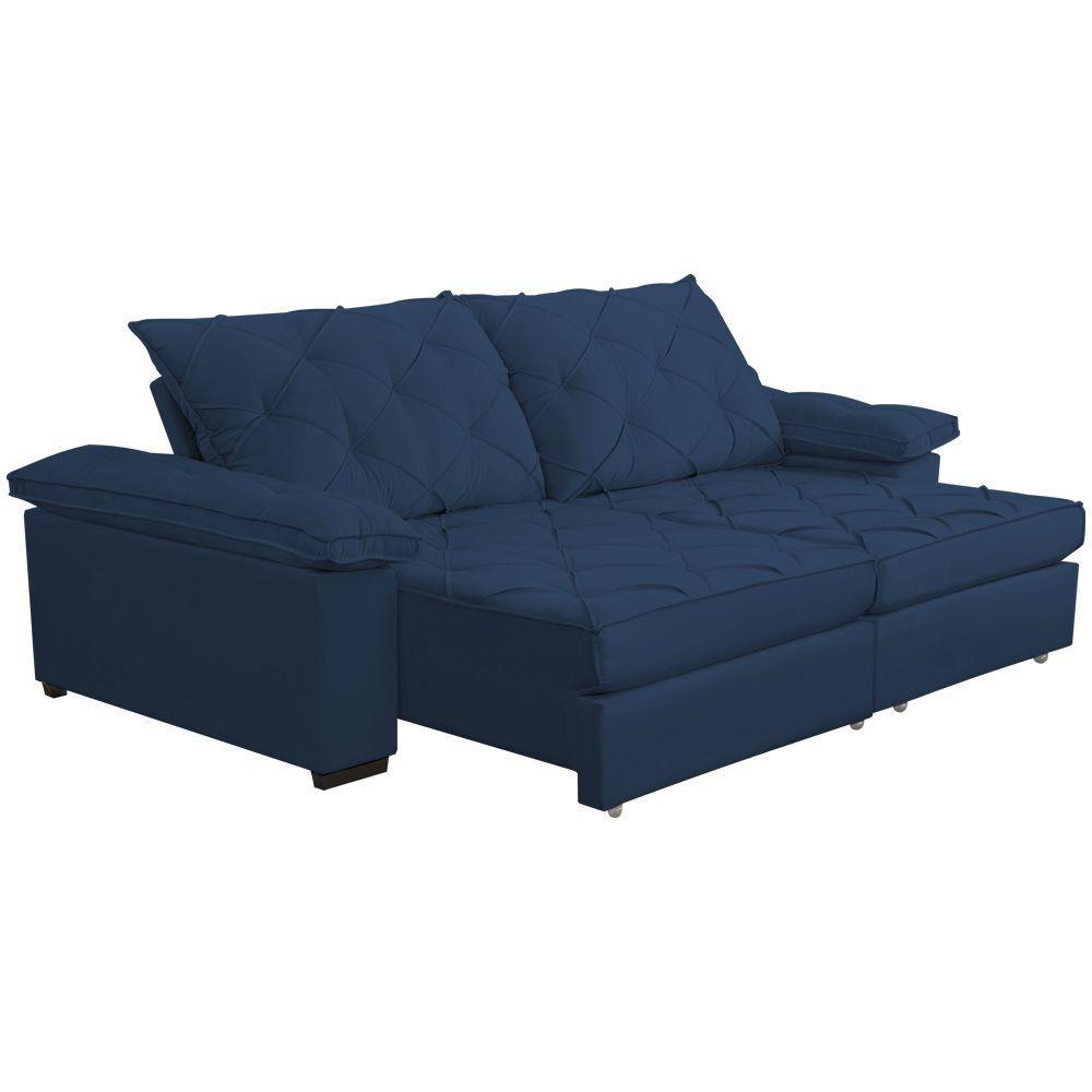 Sofá Retrátil E Reclinável 2,70m Clara | Conforto Premium E Design Elegante | Lansof Brasil Cores Azul Marinho - 3